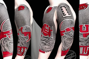 Maze sleeve incorporating the Chicago bulls and other life events tattoo idea