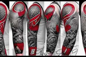 Maze sleeve incorporating the Chicago bulls and other life events tattoo idea