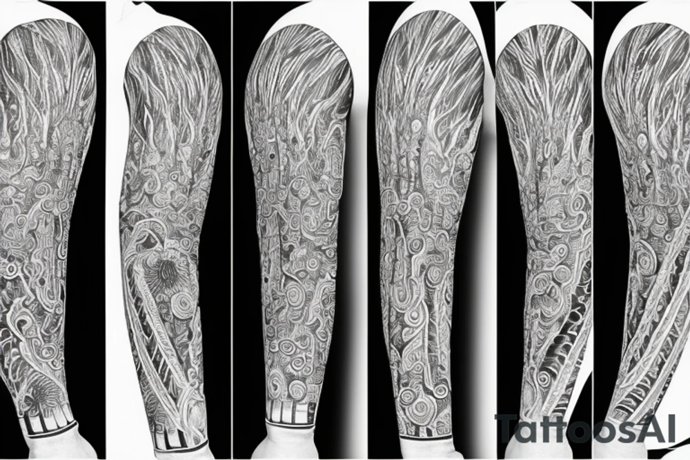 Maze sleeve psychedelic style telling a story of life events tattoo idea