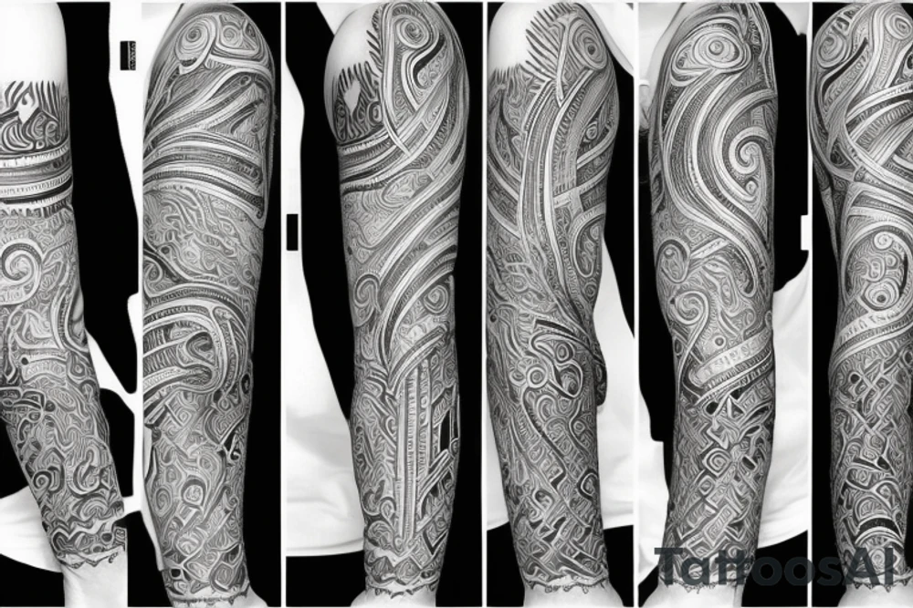 Maze sleeve psychedelic style telling a story of life events tattoo idea