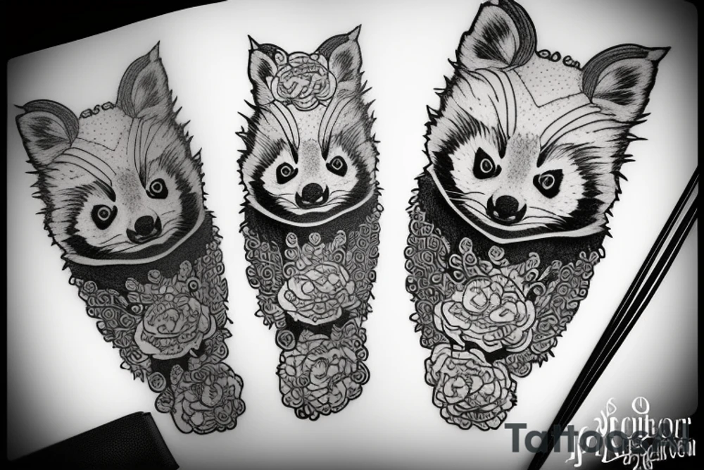 red panda with asian food tattoo idea