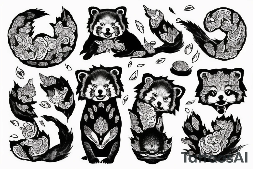 red panda with asian food tattoo idea