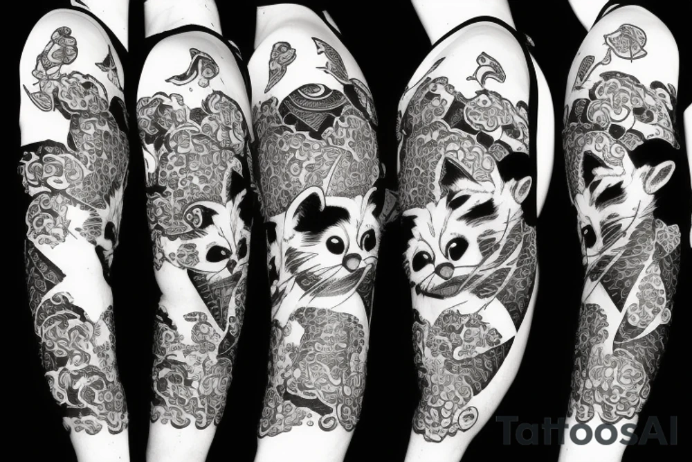 red panda with asian food tattoo idea