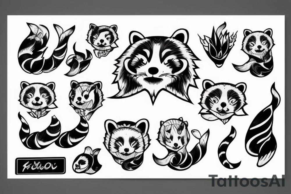 red panda with asian food tattoo idea