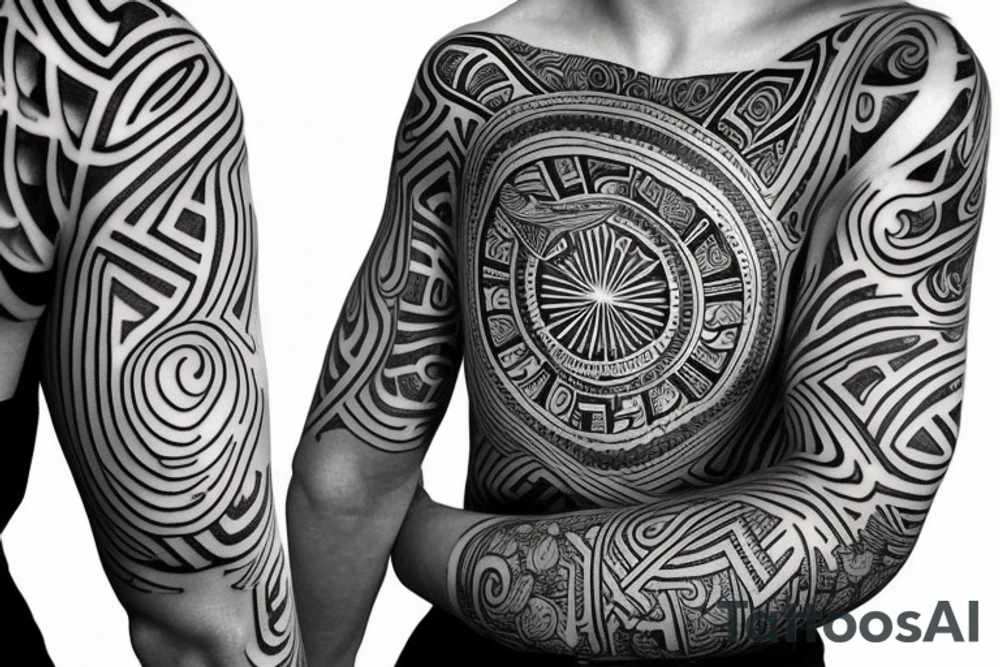 Maze sleeve psychedelic style telling a story of life events tattoo idea