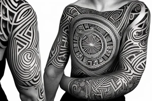 Maze sleeve psychedelic style telling a story of life events tattoo idea