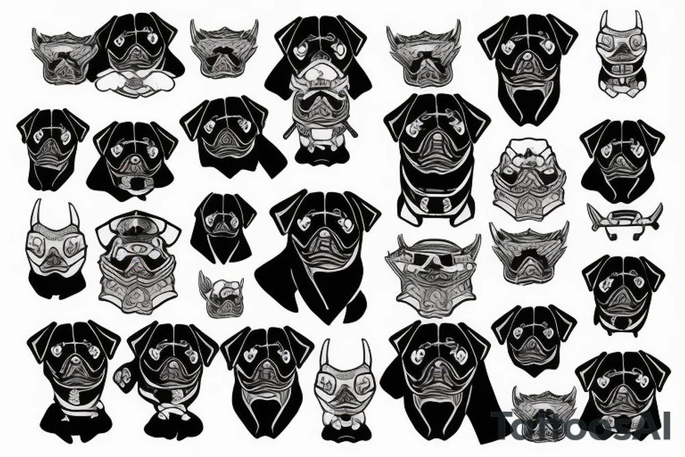 pug in full samurai armor tattoo idea
