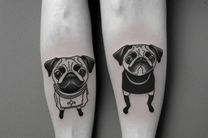 pug standing on 2 feet with full samurai armor minimalist drawning tattoo idea