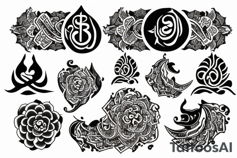 mantra in sanskrit with indian elements tattoo idea