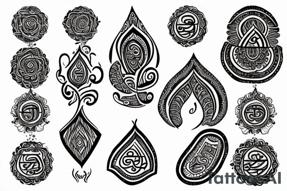 mantra in sanskrit with indian elements tattoo idea
