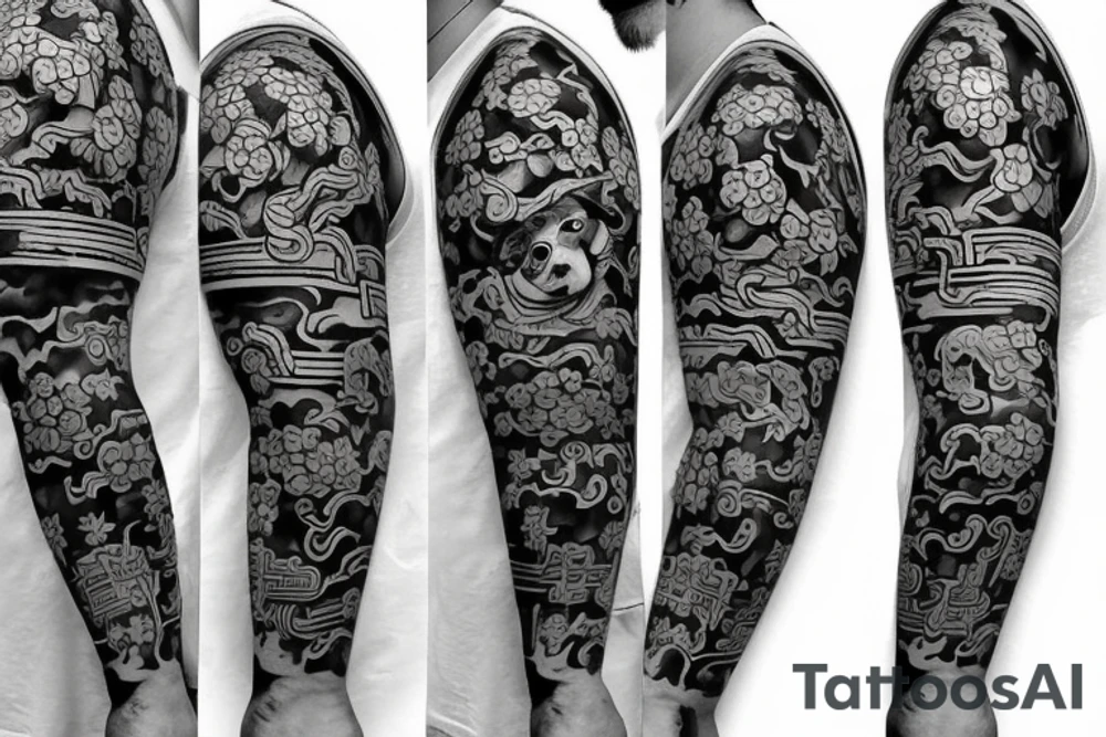 a pug like a traditional japanase warrior tattoo idea