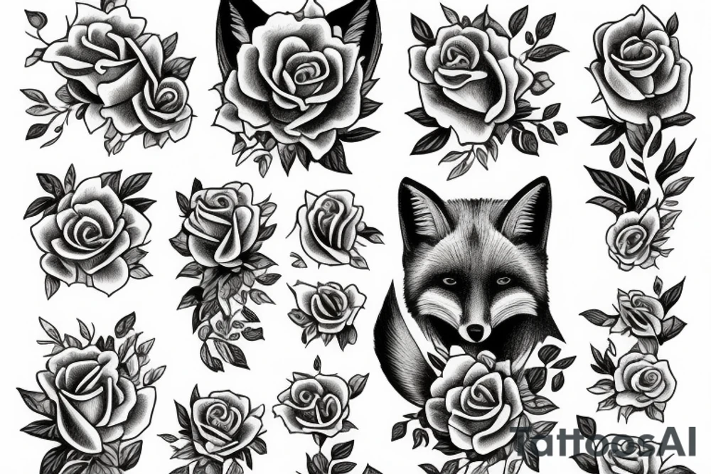 Fox in roses tattoo idea