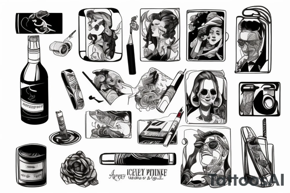 Airplane cigarettes wine phone calls tattoo idea