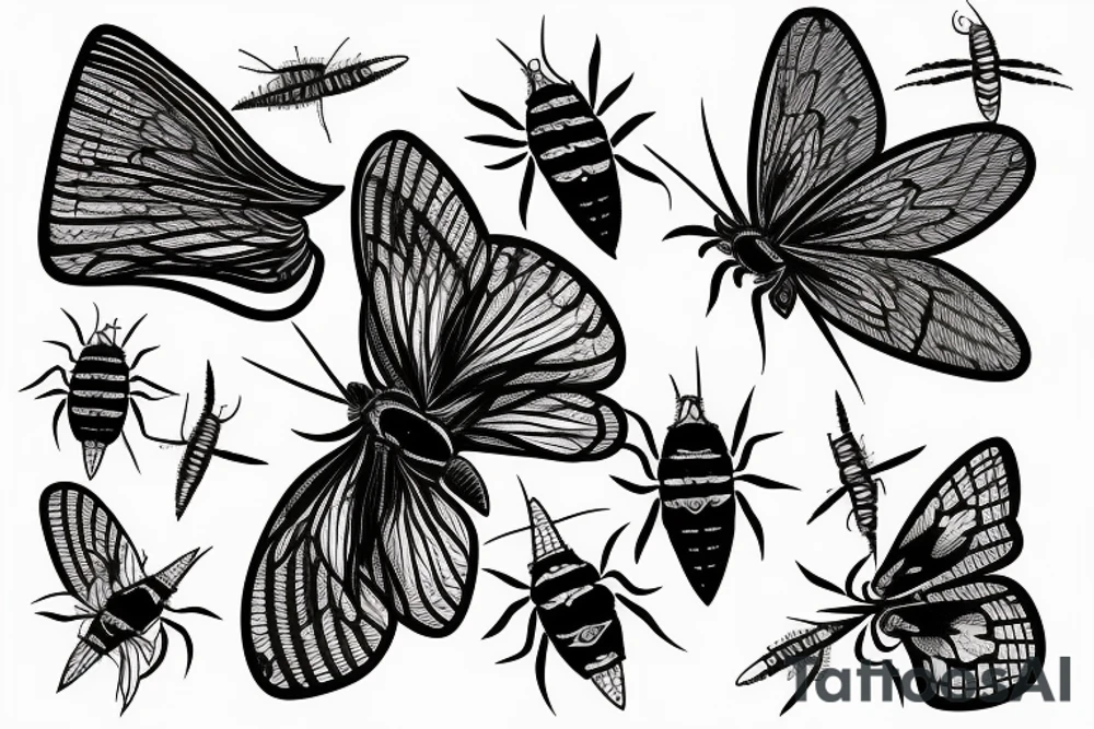 a centipide with moth wings tattoo idea