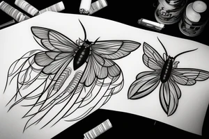 a large centipide with moth wings tattoo idea