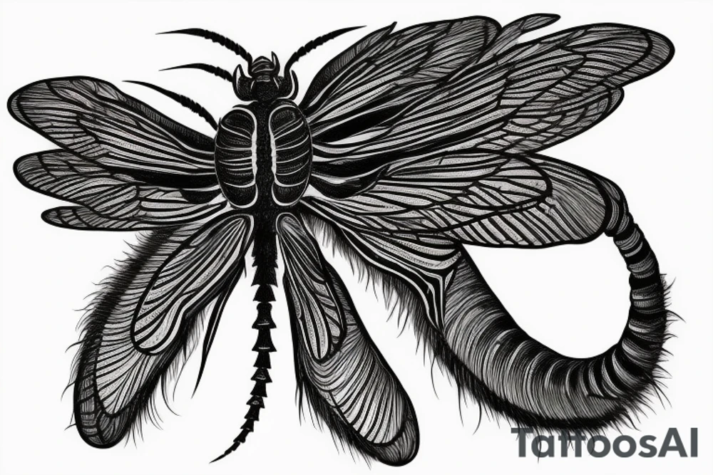 a giant large centipide with moth wings tattoo idea