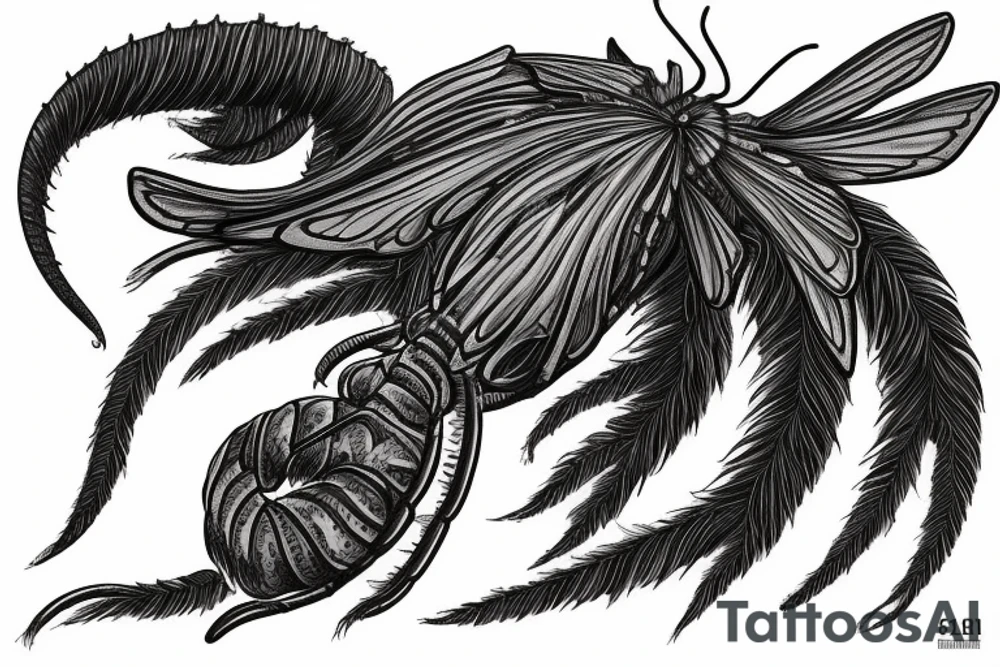a giant large centipide with moth wings tattoo idea
