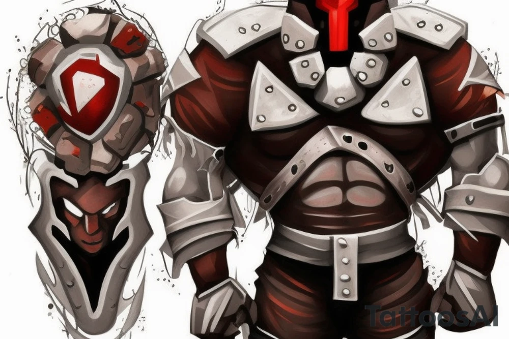 juggernaut hero from dota 2 in trash polka style tattoo idea