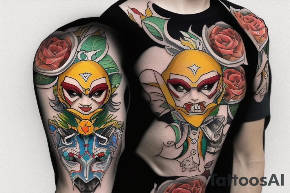 yurnerohero from dota 2 in trash polka style tattoo idea