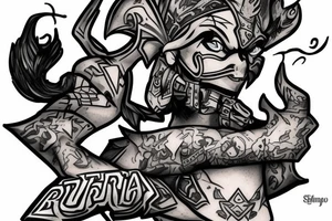 yurnerohero from dota 2 in trash polka style tattoo idea
