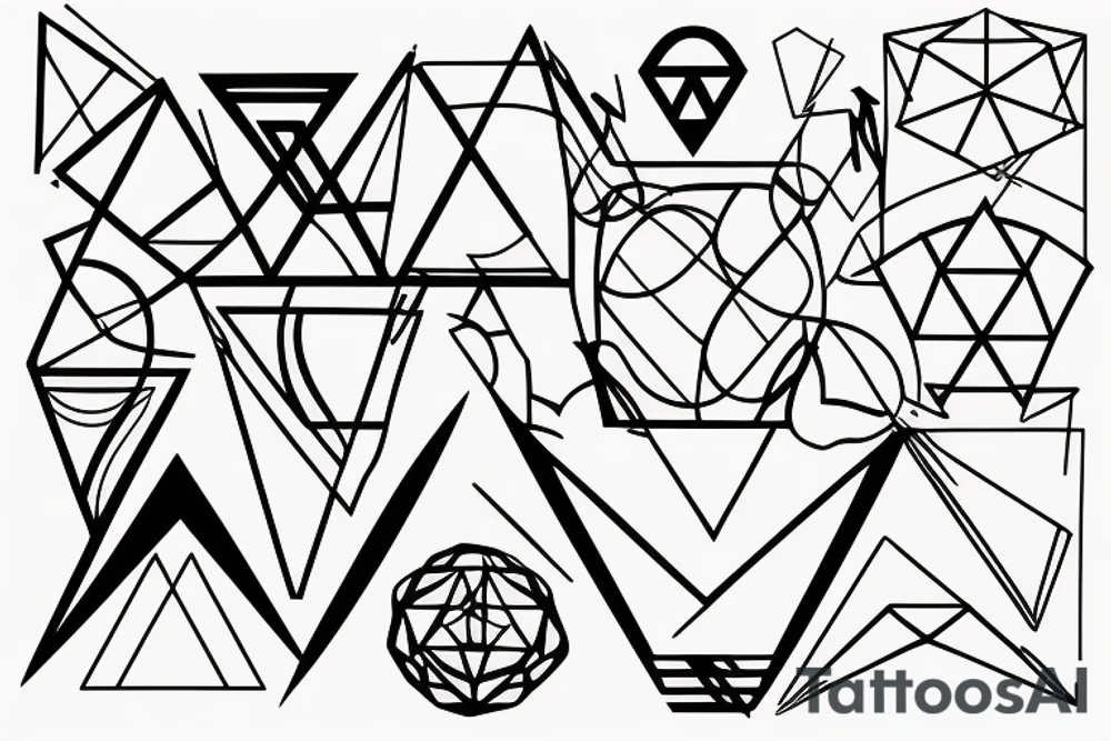 le prénom Chloe dans des triangles, formes géométriques tattoo idea