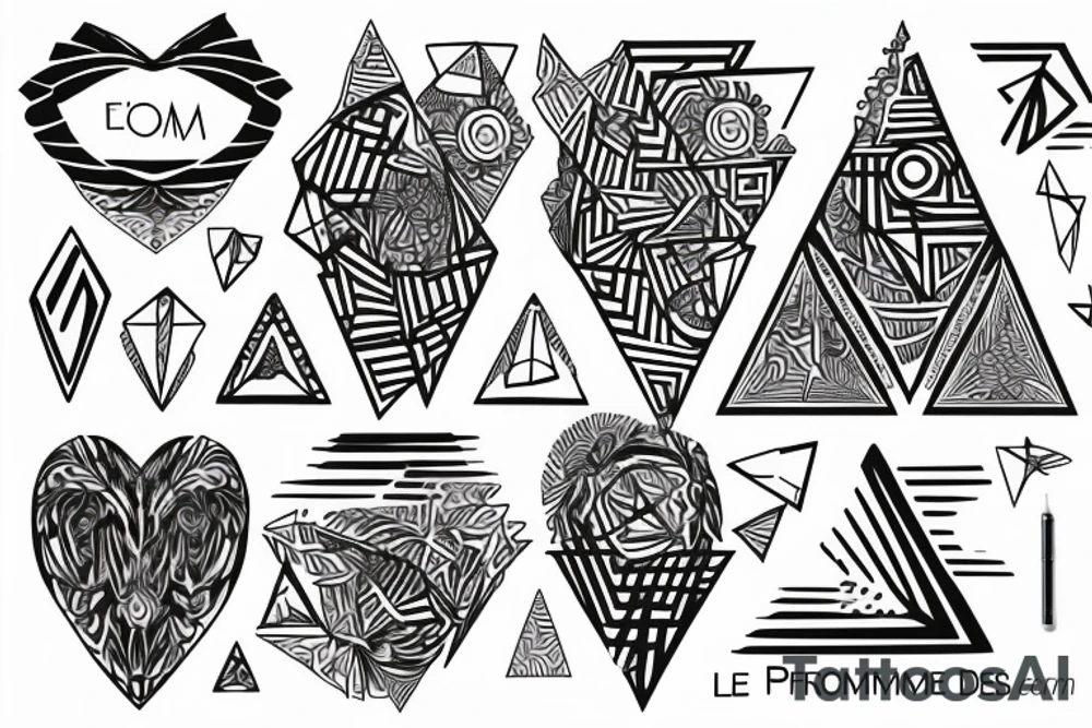 le prénom Chloe dans des triangles, formes géométriques tattoo idea