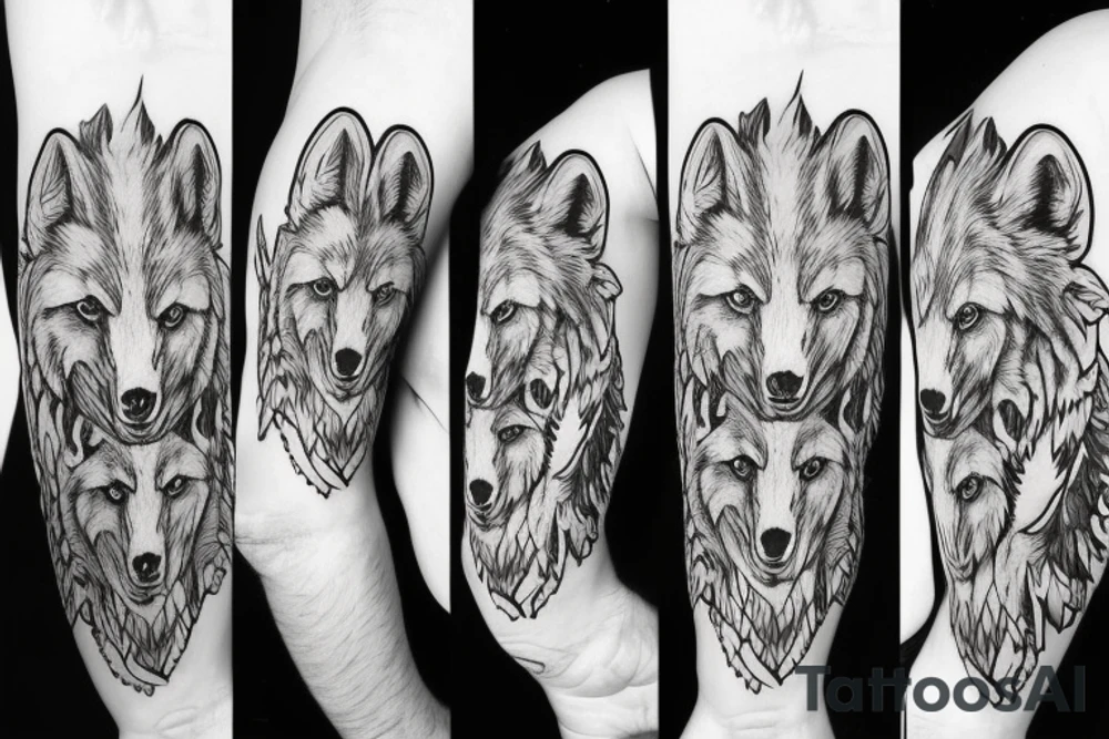 Wolfkopf. Der Wolfkopf ist auf einer Seite ultra Realistisch und auf der anderen Seite sketchy tattoo idea