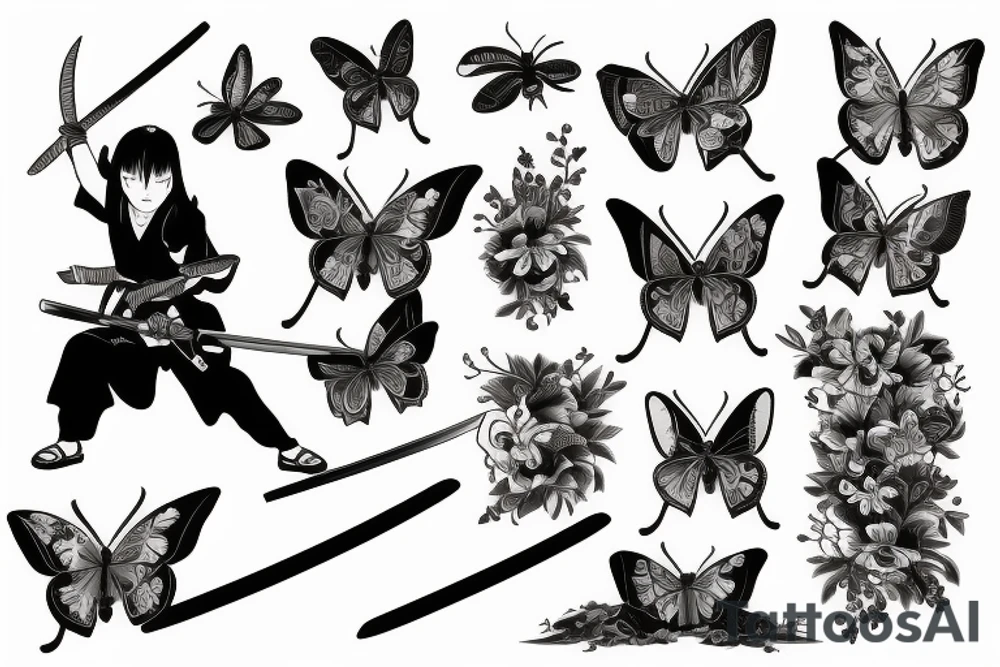 Demon slayer shinobou kocho katana with butterfly tattoo idea