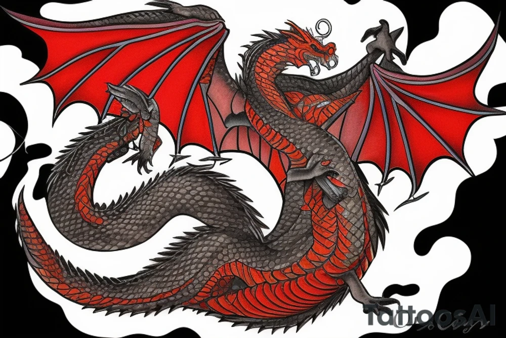 dragon with wings spitting fire tattoo idea