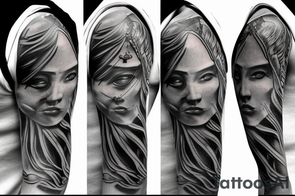 biblical, black and white, realistic, angels tattoo idea