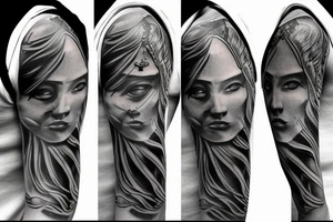 biblical, black and white, realistic, angels tattoo idea
