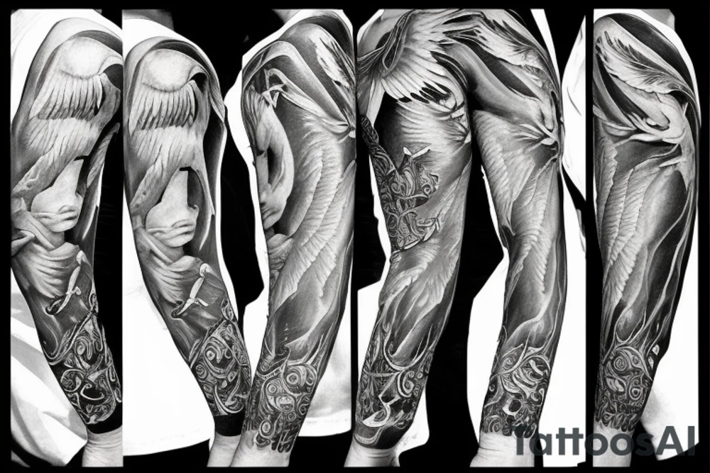 biblical, black and white, realistic, angels tattoo idea