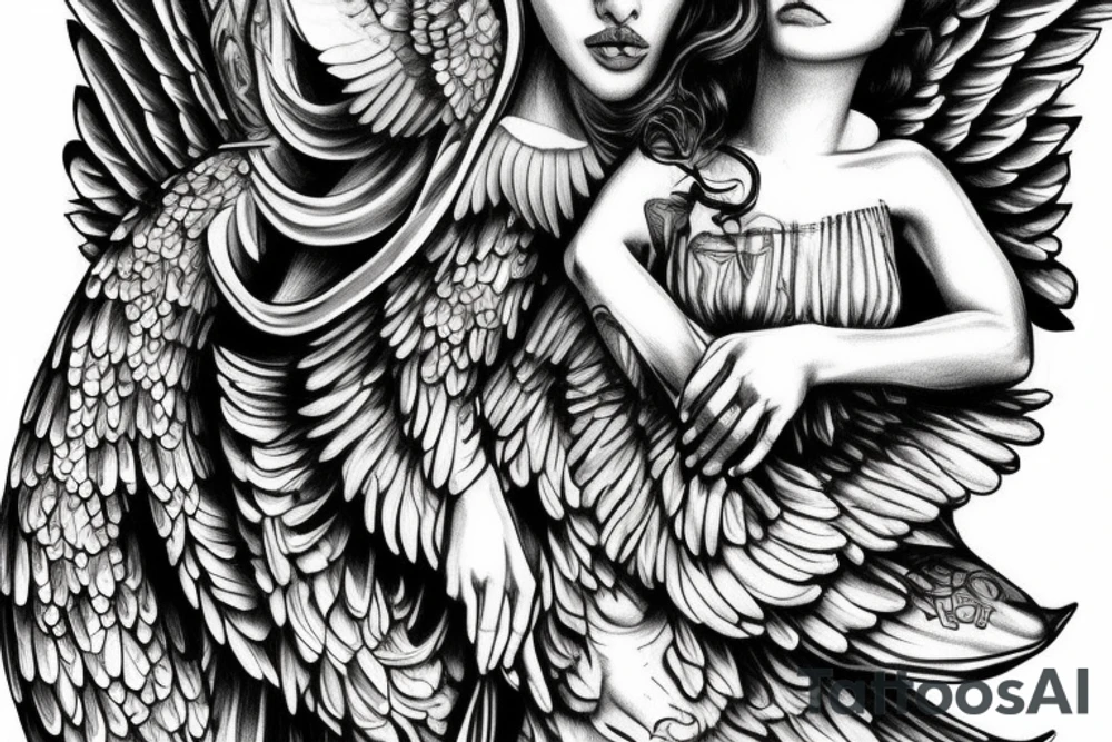 biblical, black and white, realistic, angels tattoo idea