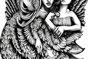 biblical, black and white, realistic, angels tattoo idea