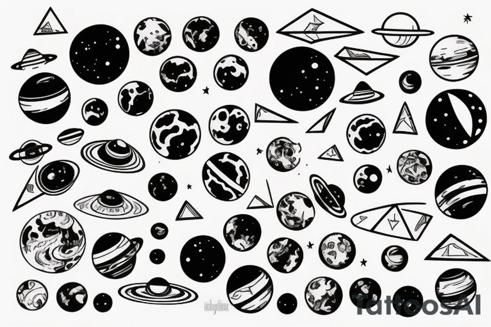 planets of space in triangle form tattoo idea