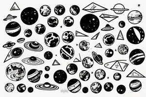 planets of space in triangle form tattoo idea