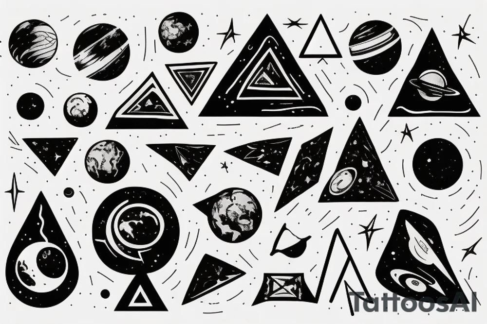 planets of space in triangle form tattoo idea