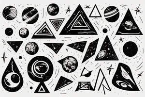 planets of space in triangle form tattoo idea