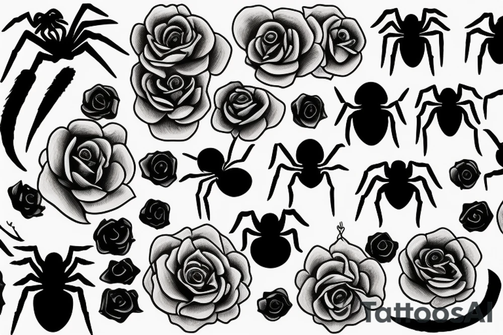 Black, spider, rose tattoo idea