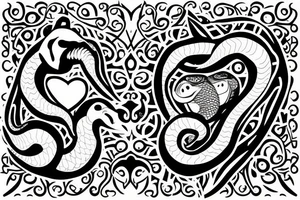 Two snakes in the shape of a heart and one is biting the other snakes neck tattoo idea