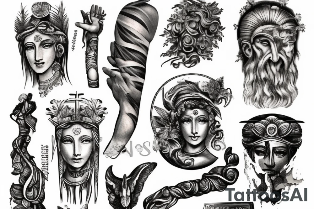 Ancient greek mythology arm sleve tattoo idea