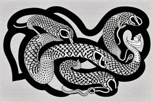Two snakes in the shape of a heart and one is biting the other snakes neck with no background tattoo idea