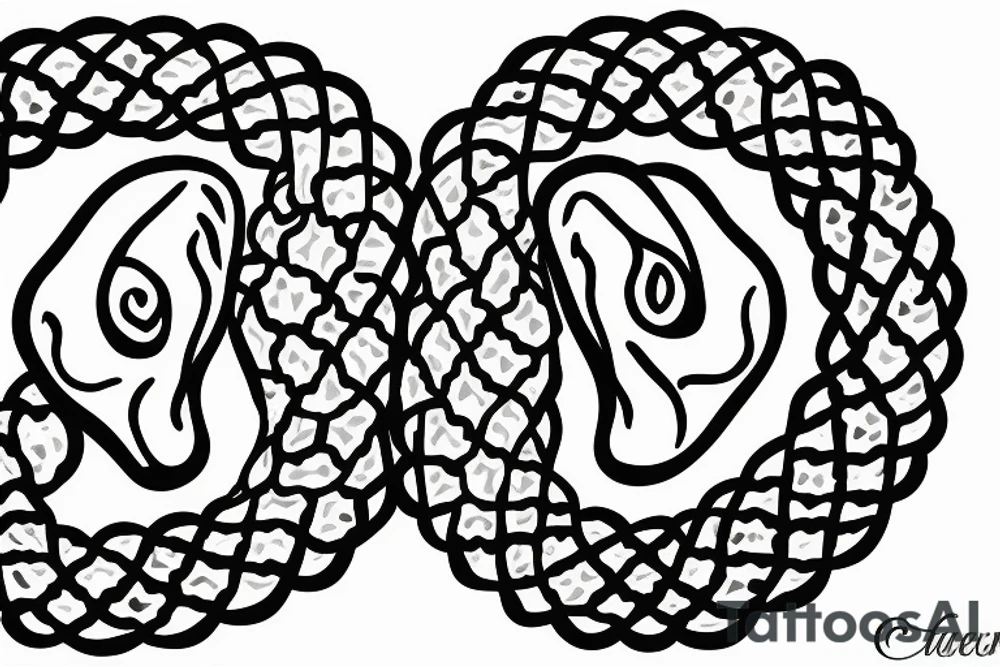 Two snakes in the shape of a heart and one is biting the other snakes neck with no background tattoo idea