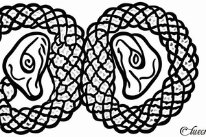 Two snakes in the shape of a heart and one is biting the other snakes neck with no background tattoo idea