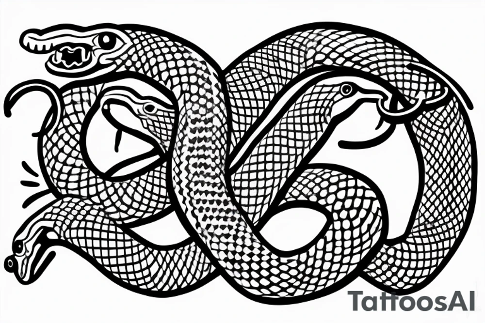 Two snakes coiled around each other in the shape of a heart and one is biting the other snakes neck with no background tattoo idea
