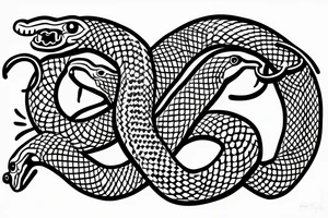 Two snakes coiled around each other in the shape of a heart and one is biting the other snakes neck with no background tattoo idea