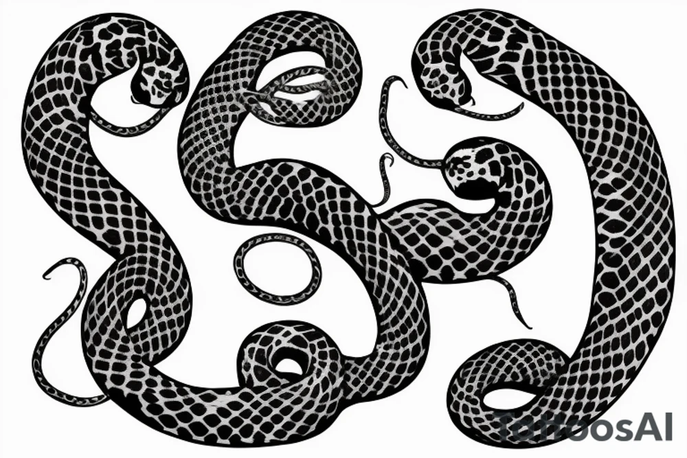 Two snakes coiled around each other in the shape of a heart and one is biting the other snakes neck with no background tattoo idea