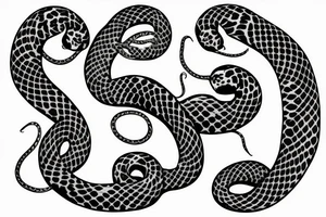 Two snakes coiled around each other in the shape of a heart and one is biting the other snakes neck with no background tattoo idea