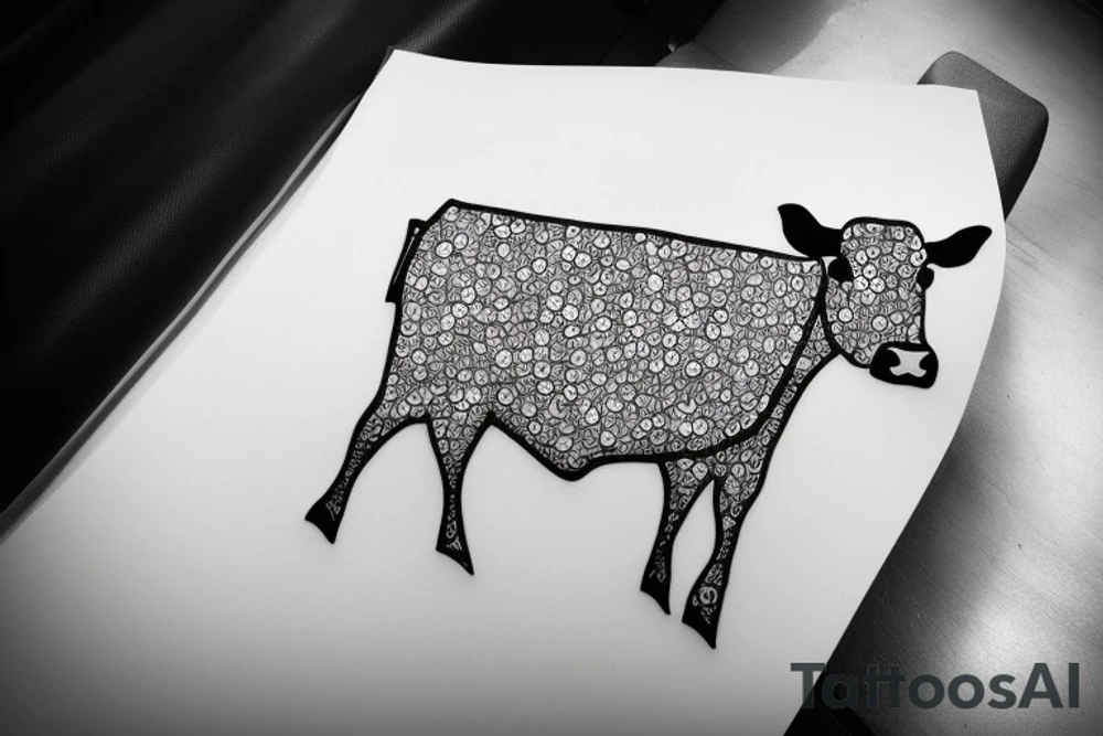 A cute cow wearing a suit tattoo idea
