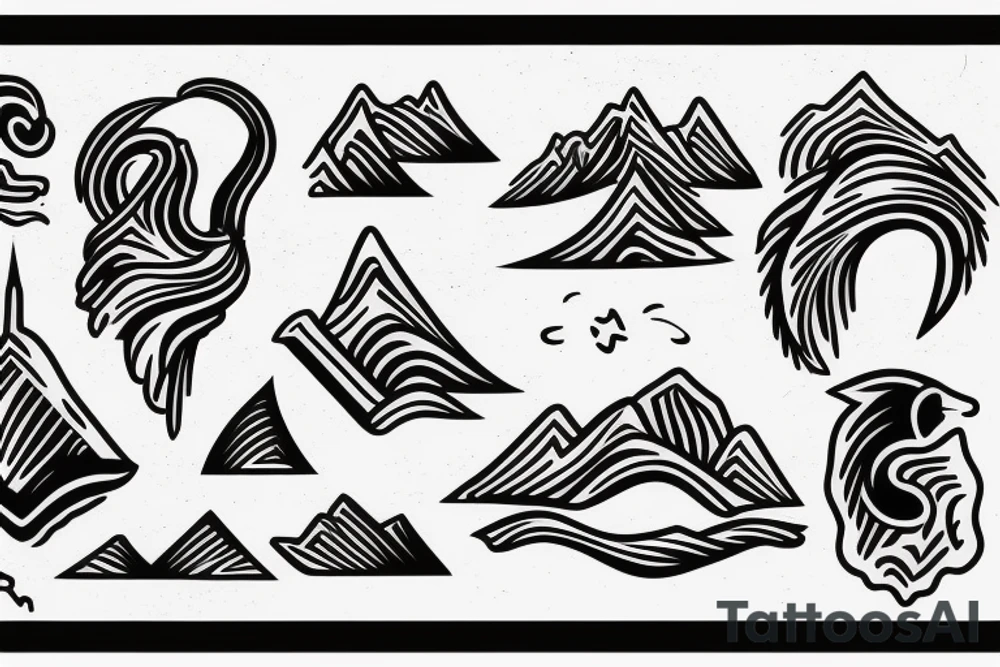masculine, mountains river in shape of an "S" tattoo idea